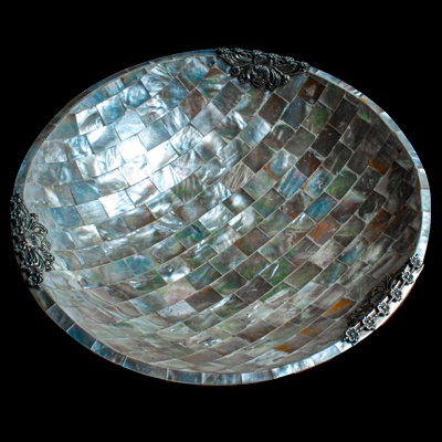 Bowl White MOP Shell Silver Round