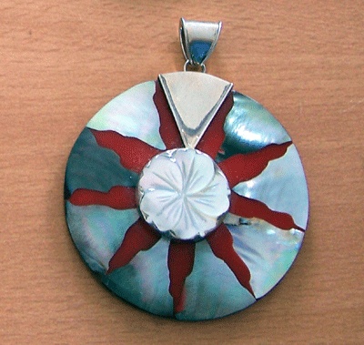 Mop Shell With Art Silver Pendant
